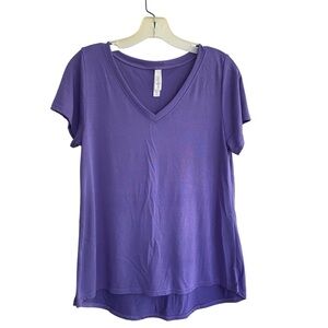 LulaRoe V-Neck Short Sleeve Purple Cotton Blend Top Tee XS